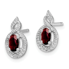 Sterling Silver 925 Rhodium-Plated Garnet and Diamond Earrings Natural Gemstone Elegance