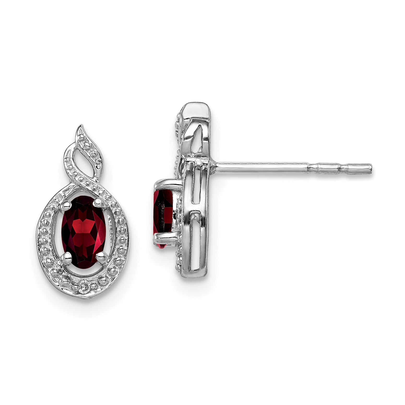 Sterling Silver Rhodium-plated Garnet & Diam. Earrings