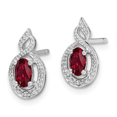 Sterling Silver Rhodium-Plated Ruby & Diamond Earrings Elegant July Birthstone