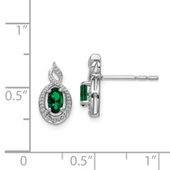 Sterling Silver Rhodium-Plated Emerald & Diamond Button Earrings Elegant May Birthstone Design