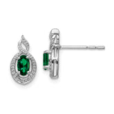Sterling Silver Rhodium-plated Created Emerald & Diam. Earrings