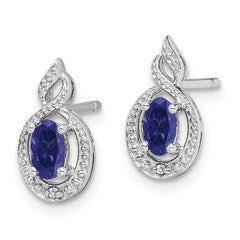 Sterling Silver 925 Rhodium-Plated Sapphire & Diamond Earrings for Women