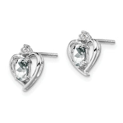 Sterling Silver Rhodium-Plated Oval White Topaz & Diamond Earrings Prong Set, Elegant Women's Birthstone Style