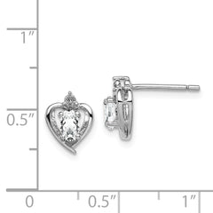 Sterling Silver Rhodium-Plated Oval White Topaz & Diamond Earrings Prong Set, Elegant Women's Birthstone Style