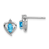 Sterling Silver Rhodium-plated Light Swiss Blue Topaz & Diam. Earrings