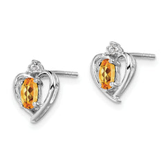 **Sophia Jewelers Sterling Silver Rhodium-Plated Citrine & Diamond Oval Earrings**