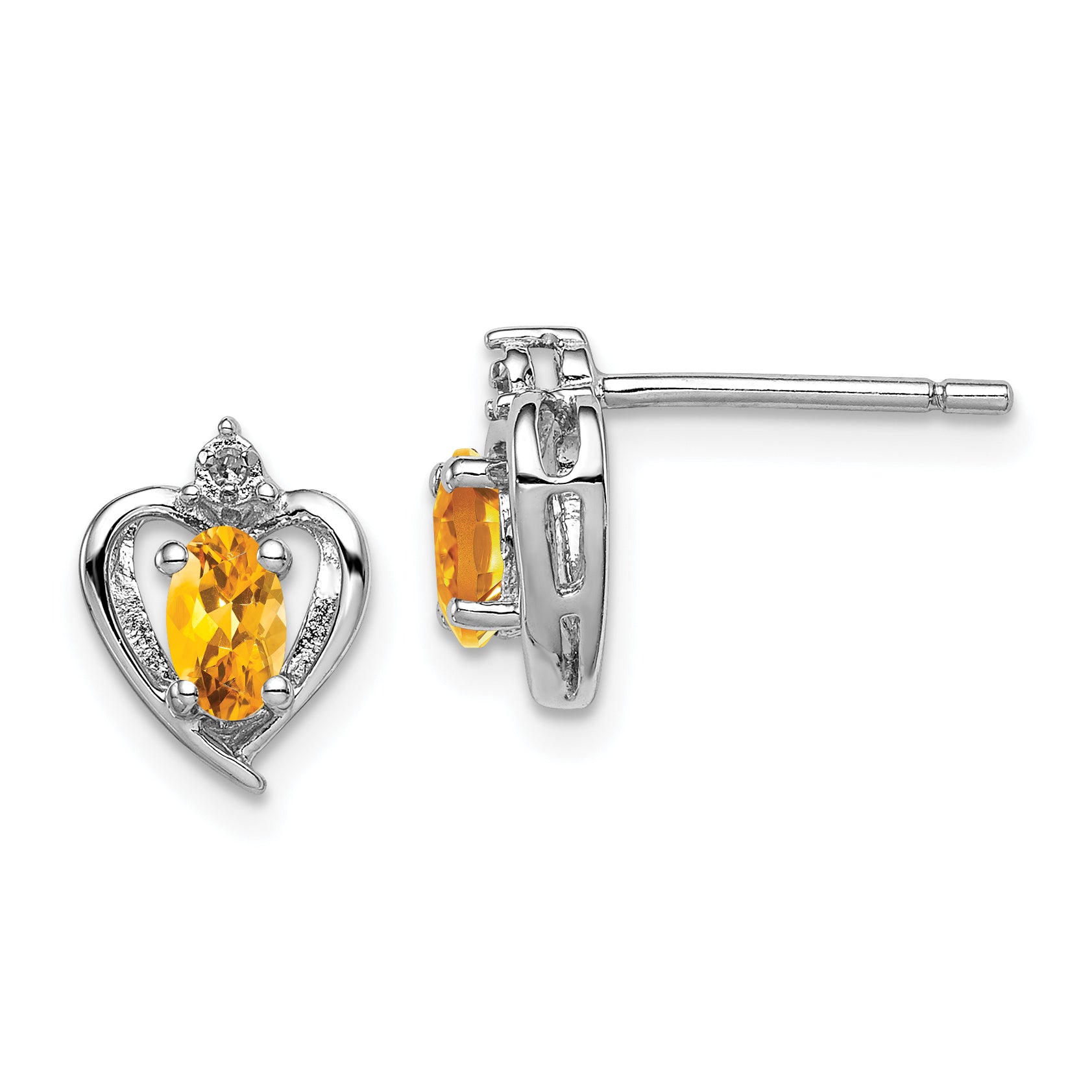Sterling Silver Rhodium-plated Citrine & Diam. Earrings