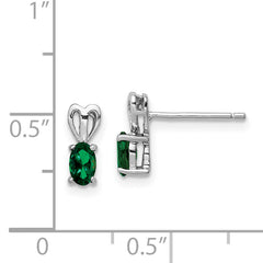 Sterling Silver Rhodium-Plated Created Emerald Earrings for Women Polished Oval Cut