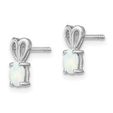925 Sterling Silver Rhodium-Plated Created Opal Earrings, Polished Oval Birthstone Design