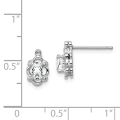 Sterling Silver 925 White Topaz & Diamond Earrings with Rhodium Finish Elegant Oval Design