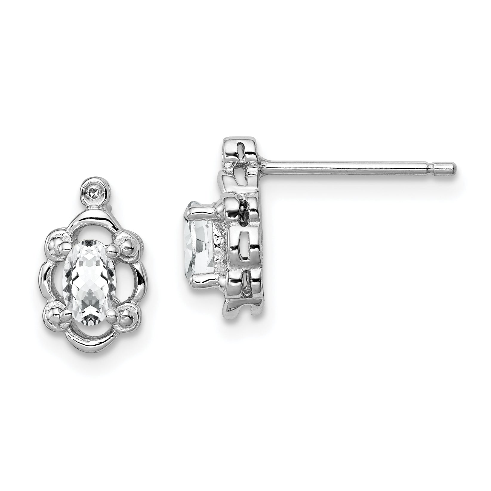 Sterling Silver Rhodium-plated White Topaz & Diam. Earrings