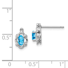 Sterling Silver Rhodium-Plated Swiss Blue Topaz & Diamond Earrings Polished