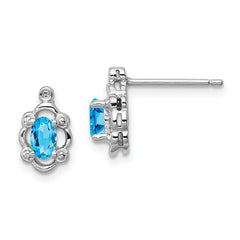 Sterling Silver Rhodium-plated Light Swiss Blue Topaz & Diam. Earrings