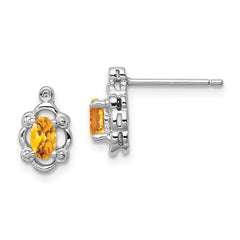 Sterling Silver Rhodium-plated Citrine & Diam. Earrings