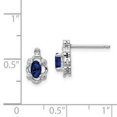 Sterling Silver Rhodium-Plated Sapphire & Diamond Earrings Polished, Elegant Birthstone Style