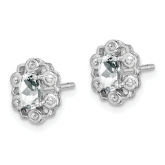 Sterling Silver 925 Rhodium-Plated White Topaz & Diamond Button Earrings