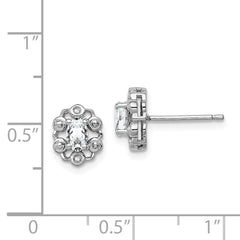 Sterling Silver 925 Rhodium-Plated White Topaz & Diamond Button Earrings