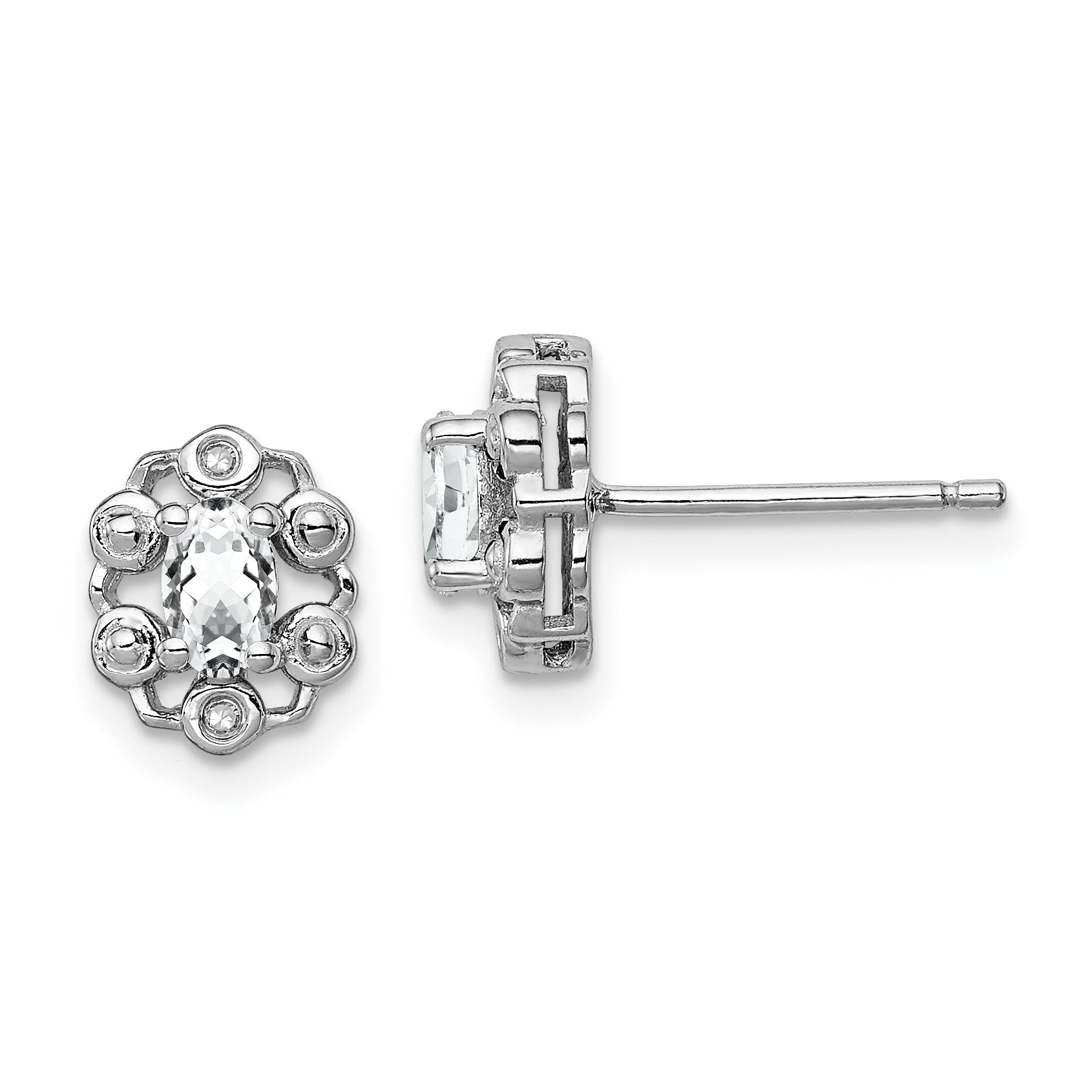 Sterling Silver Rhodium-plated White Topaz & Diam. Earrings