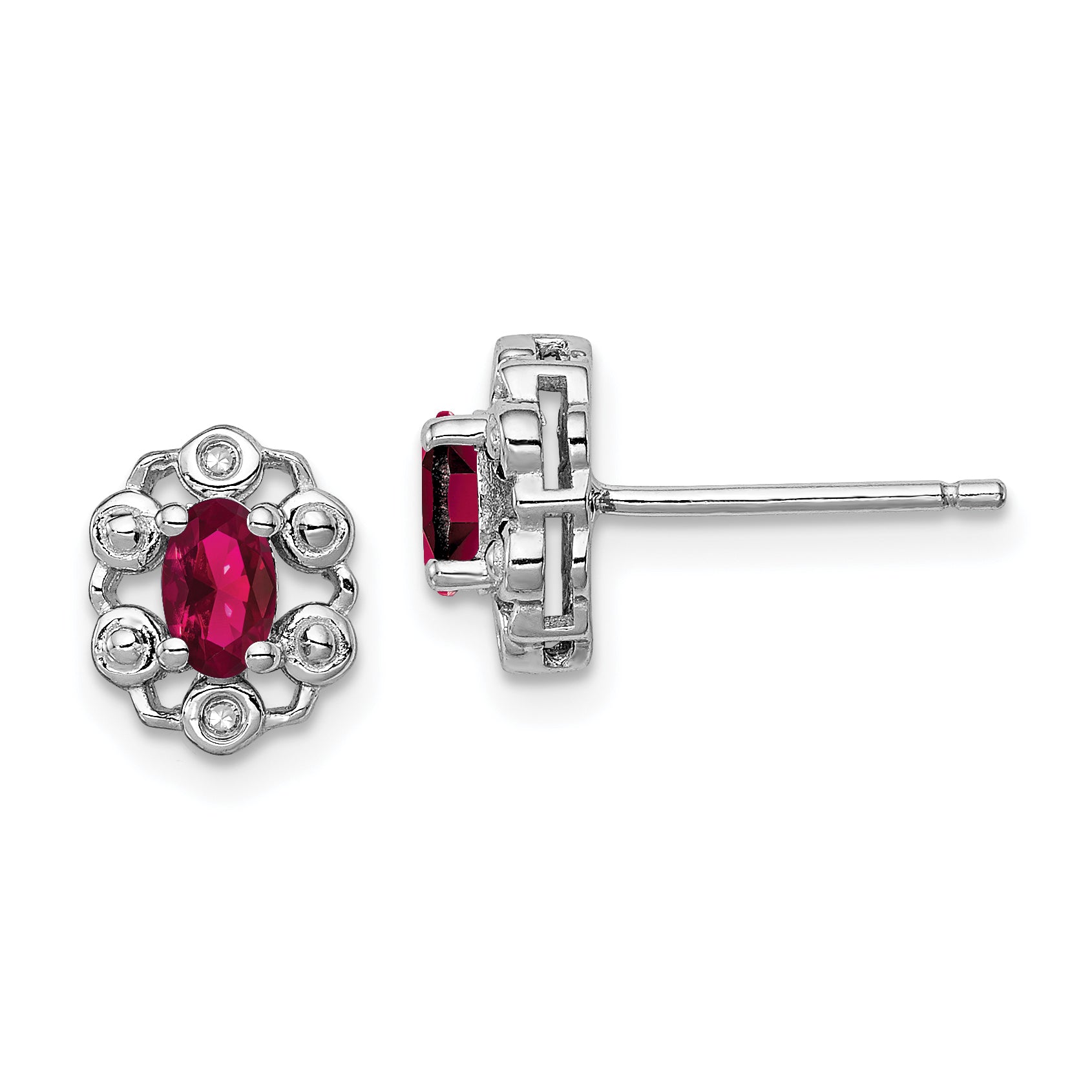 Sterling Silver Rhodium-plated Created Ruby & Diam. Earrings