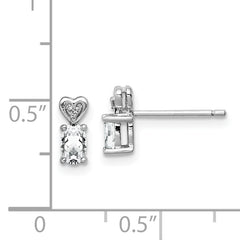 Sterling Silver Rhodium-Plated White Topaz & Diamond Button Earrings Elegant, Natural Birthstone Design