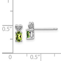 Sterling Silver Rhodium-Plated Peridot & Diamond Earrings Polished Oval Design