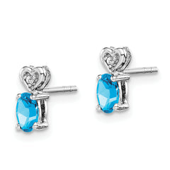 Sterling Silver Rhodium-Plated Swiss Blue Topaz & Diamond Earrings Elegant Button Style