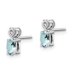 Sterling Silver Rhodium-Plated Aquamarine and Diamond Button Earrings Elegant Polished Finish