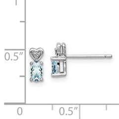 Sterling Silver Rhodium-Plated Aquamarine and Diamond Button Earrings Elegant Polished Finish