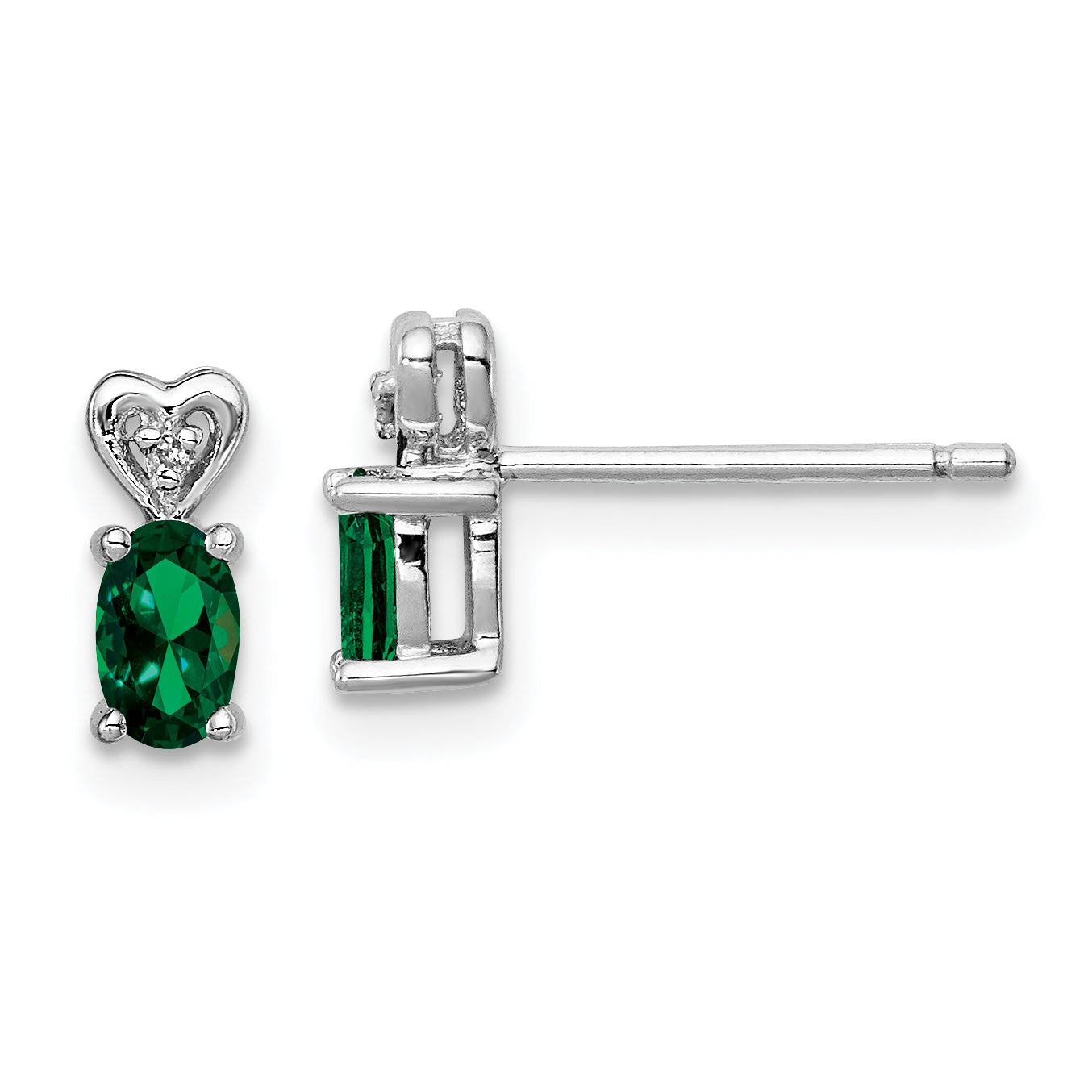 Sterling Silver Rhodium-plated Created Emerald & Diam. Earrings