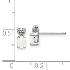 Sterling Silver Rhodium-Plated Opal & Diamond Earrings with Polished Finish