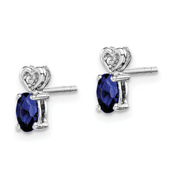 Sterling Silver Sapphire & Diamond Earrings with Rhodium Polish Elegant Birthstone Design