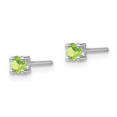 Sterling Silver 3mm Peridot Stud Earrings with Rhodium Finish August Birthstone