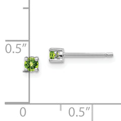 Sterling Silver 3mm Peridot Stud Earrings with Rhodium Finish August Birthstone