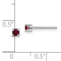 Sterling Silver 3mm Lab-Created Ruby Stud Earrings, Rhodium-Plated, Polished Finish