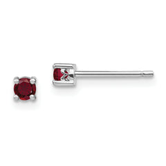 Sterling Silver Rhodium-plated 3mm Round Created Ruby Post Earrings