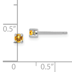 925 Sterling Silver Citrine Stud Earrings with Rhodium-Plated Polished Finish