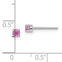 Sterling Silver 3mm Pink Sapphire Stud Earrings with Rhodium Finish