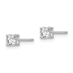 Sterling Silver 4mm Round White Topaz Stud Earrings with Polished Finish