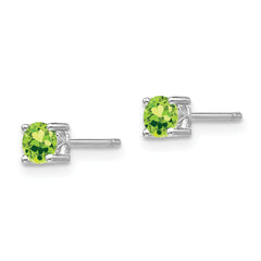 Sterling Silver 4mm Peridot Stud Earrings with Polished Rhodium Finish