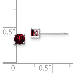 Sterling Silver 4mm Garnet Stud Earrings with Polished Rhodium Finish