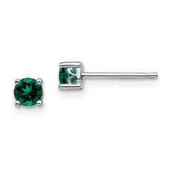 Sterling Silver Rhodium-plated 4mm Round Created Emerald Post Earrings