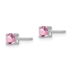 Sterling Silver Rhodium-plated 4mm Round Created Pink Sapphire Post Earring