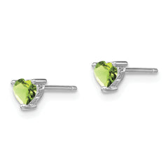 Sterling Silver 4mm Heart Peridot Stud Earrings with Rhodium Finish
