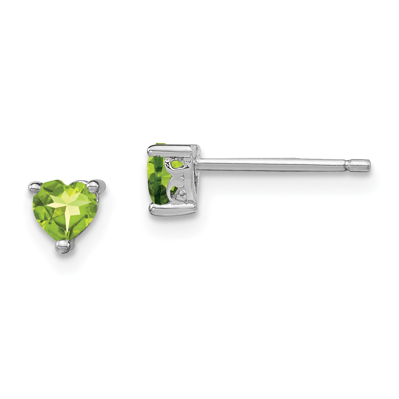 Sterling Silver Rhodium-plated 4mm Heart Peridot Post Earrings