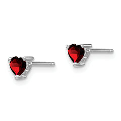 Sterling Silver 925 Garnet Heart Stud Earrings Rhodium-Plated Polished Finish