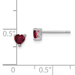 Sterling Silver 925 Heart Ruby Stud Earrings, Rhodium-Plated, Elegant Birthstone