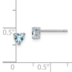 Sterling Silver Rhodium-Plated Aquamarine Heart Stud Earrings March Birthstone