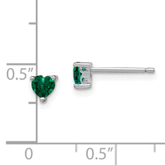 Sterling Silver 4mm Heart Lab-Created Emerald Stud Earrings Polished Finish