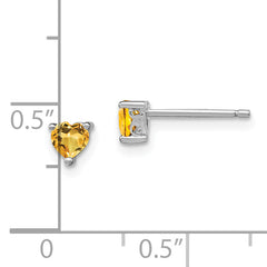 Sterling Silver Rhodium-plated 4mm Heart Citrine Post Earrings