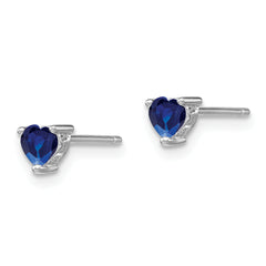 Sterling Silver 4mm Heart Sapphire Stud Earrings with Rhodium Plating